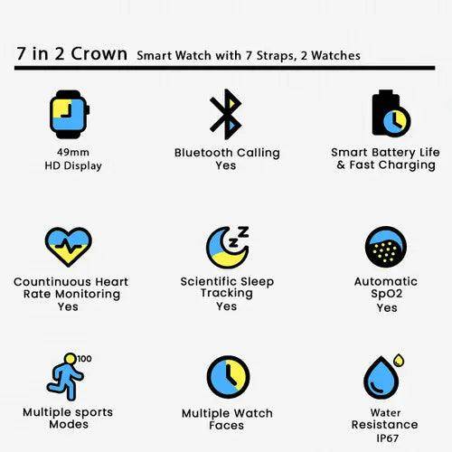 Crown 7 + 2 Smart Watch Ultra 2 and S9 Smart Watch - 7 Attractive Straps - 2 Dial Ultra 2 and S9 Smart Watch - Stile Gadget
