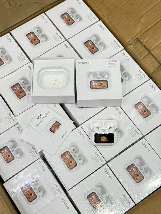 V20 Airpods Wireless Earbuds 32H Playtime Bluetooth 5.4 ANC+ENC Noise Cancelling - Stile Gadget
