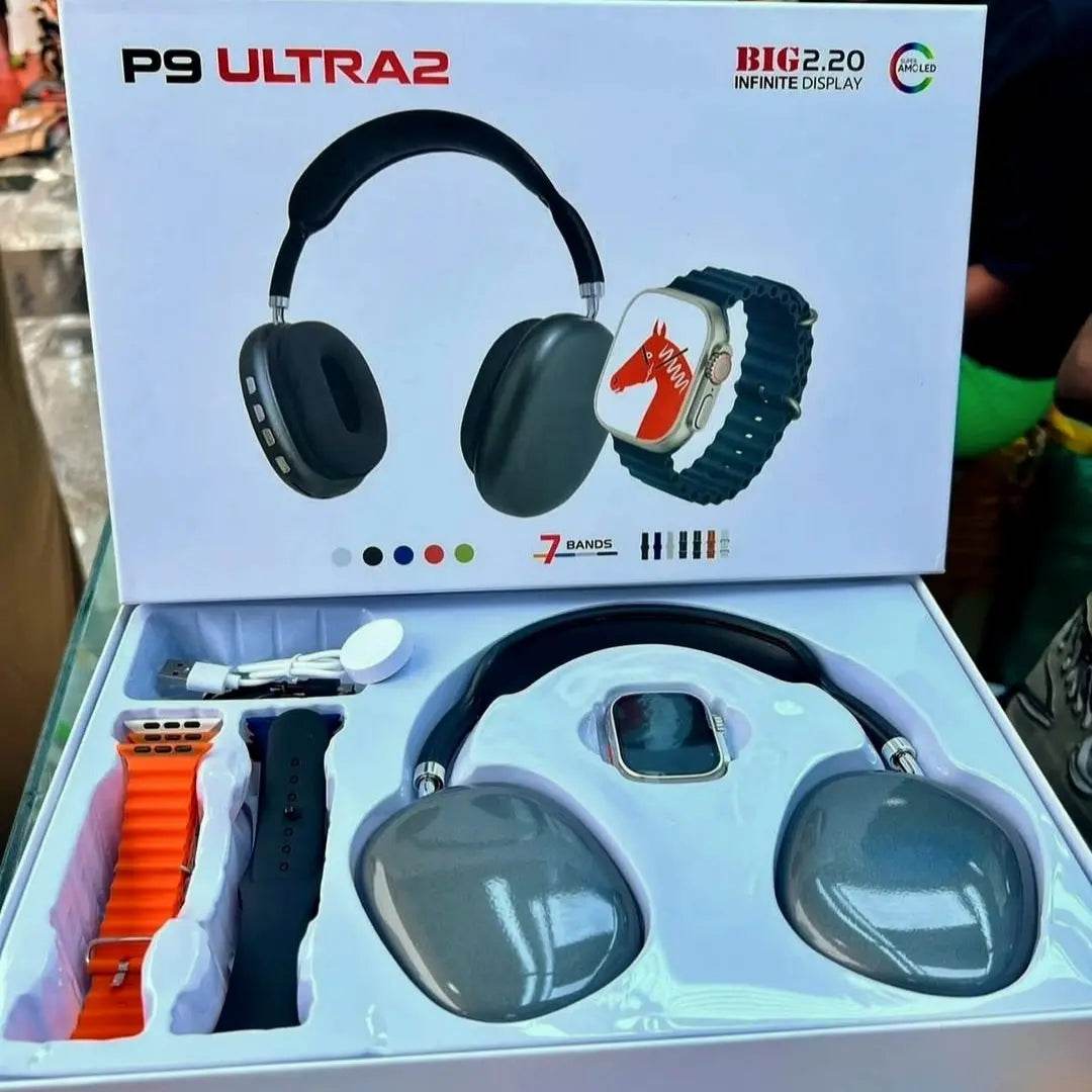 P9 Ultra 2 Smartwatch + 7 Straps | 7-in-1 Smartwatch & Headphone Combo - Stile Gadget