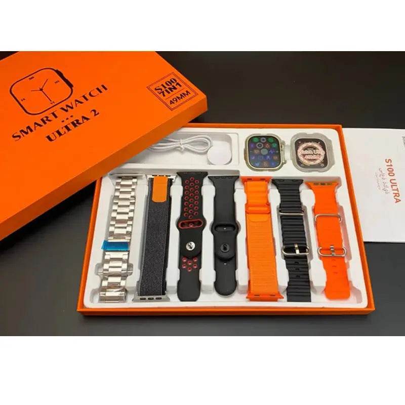 S100 Ultra Smart watch 7 in 1 Strap series 9, 45mm display. Free Delivery within 3 days - Stile Gadget