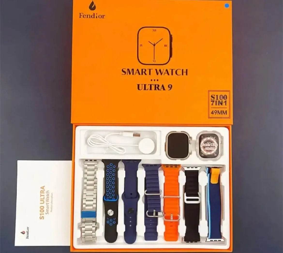 S100 Ultra Smart watch 7 in 1 Strap series 9, 45mm display. Free Delivery within 3 days - Stile Gadget