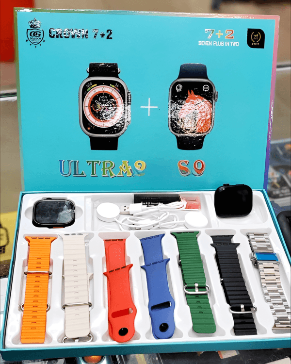 Crown 7 + 2 Smart Watch Ultra 2 and S9 Smart Watch - 7 Attractive Straps - 2 Dial Ultra 2 and S9 Smart Watch - Stile Gadget
