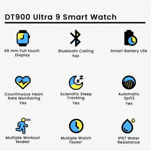 DT900 ULTRA Smart Watch 7 In 1 Smart Watch Bluetooth Calling Sleep Health Monitoring 1.9, 2.2 inch IPS Display Screen Smartwatch - Stile Gadget