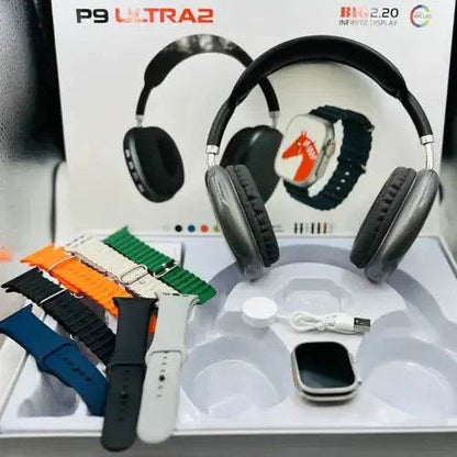 P9 Ultra 2 Smartwatch + 7 Straps | 7-in-1 Smartwatch & Headphone Combo - Stile Gadget