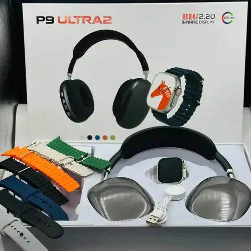 P9 Ultra 2 Smartwatch + 7 Straps | 7-in-1 Smartwatch & Headphone Combo - Stile Gadget